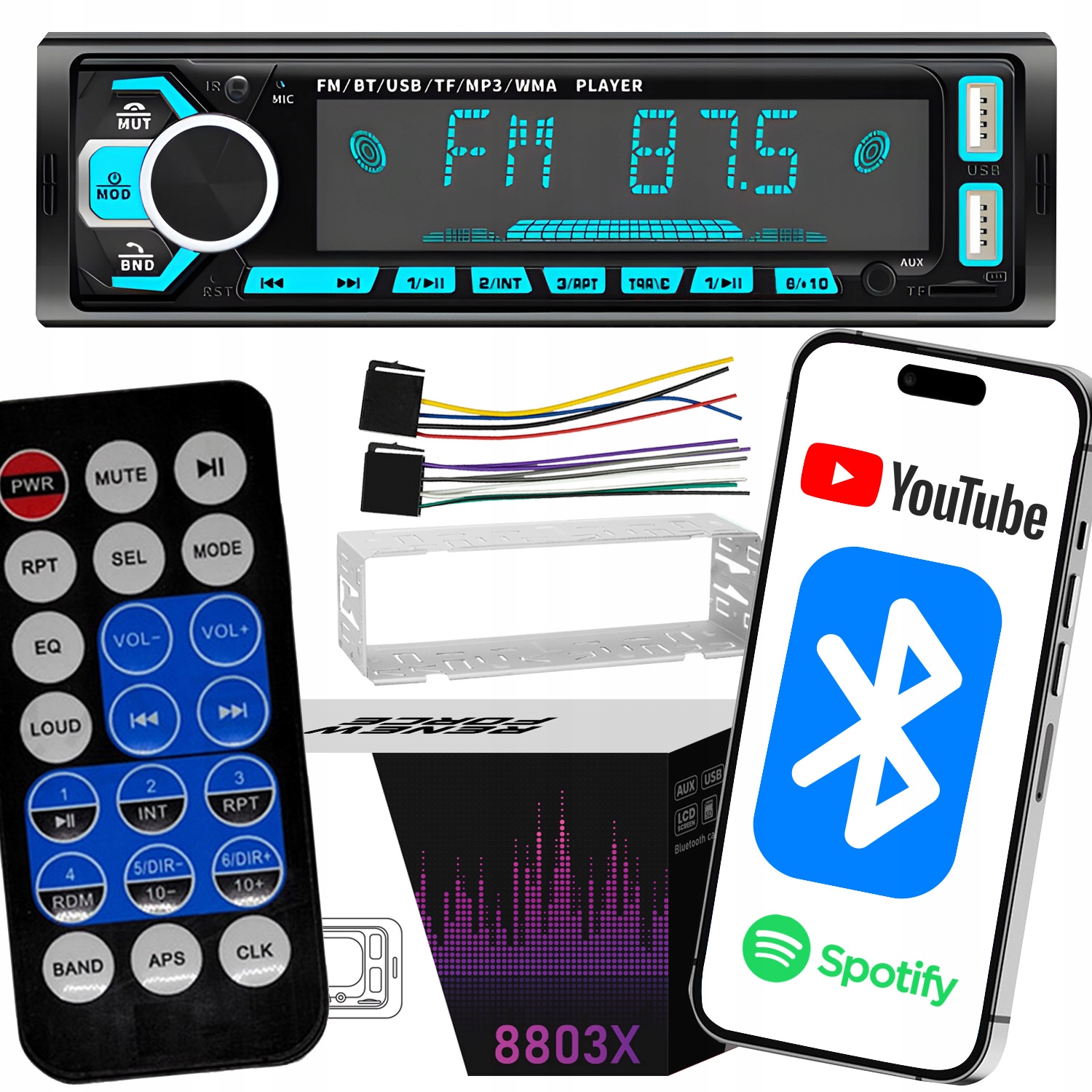 Renew Force autorádio AUTOMATICKÁ VÝBAVA 2X USB NOVÝ ŠTÝL 1-DIN